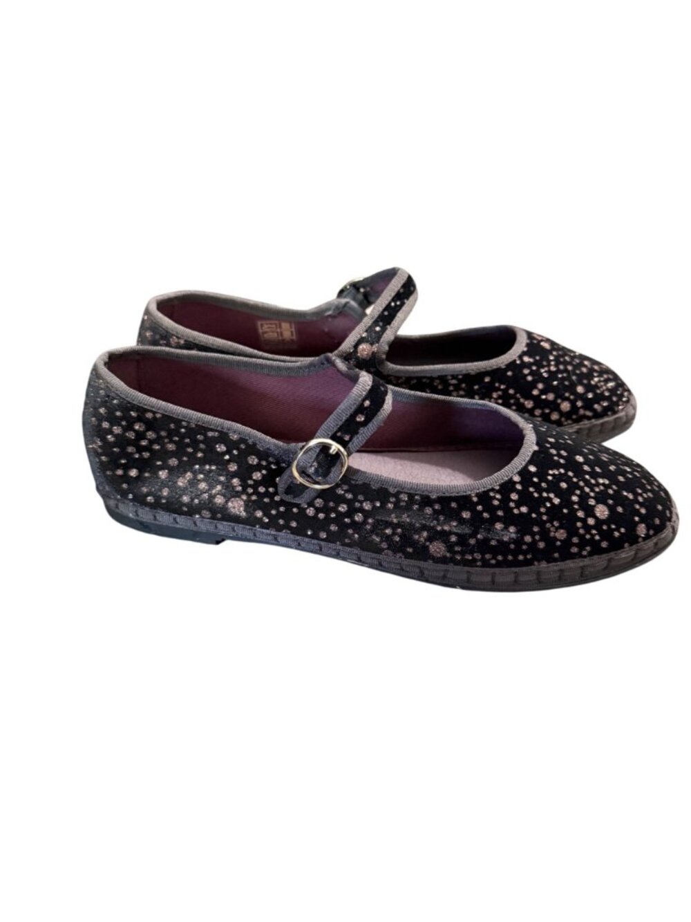 NWOB Flabelus Mary Jane Ondine Black Velvet Rose Glitter Flats Womens EU39 US 8 - Picture 4 of 9